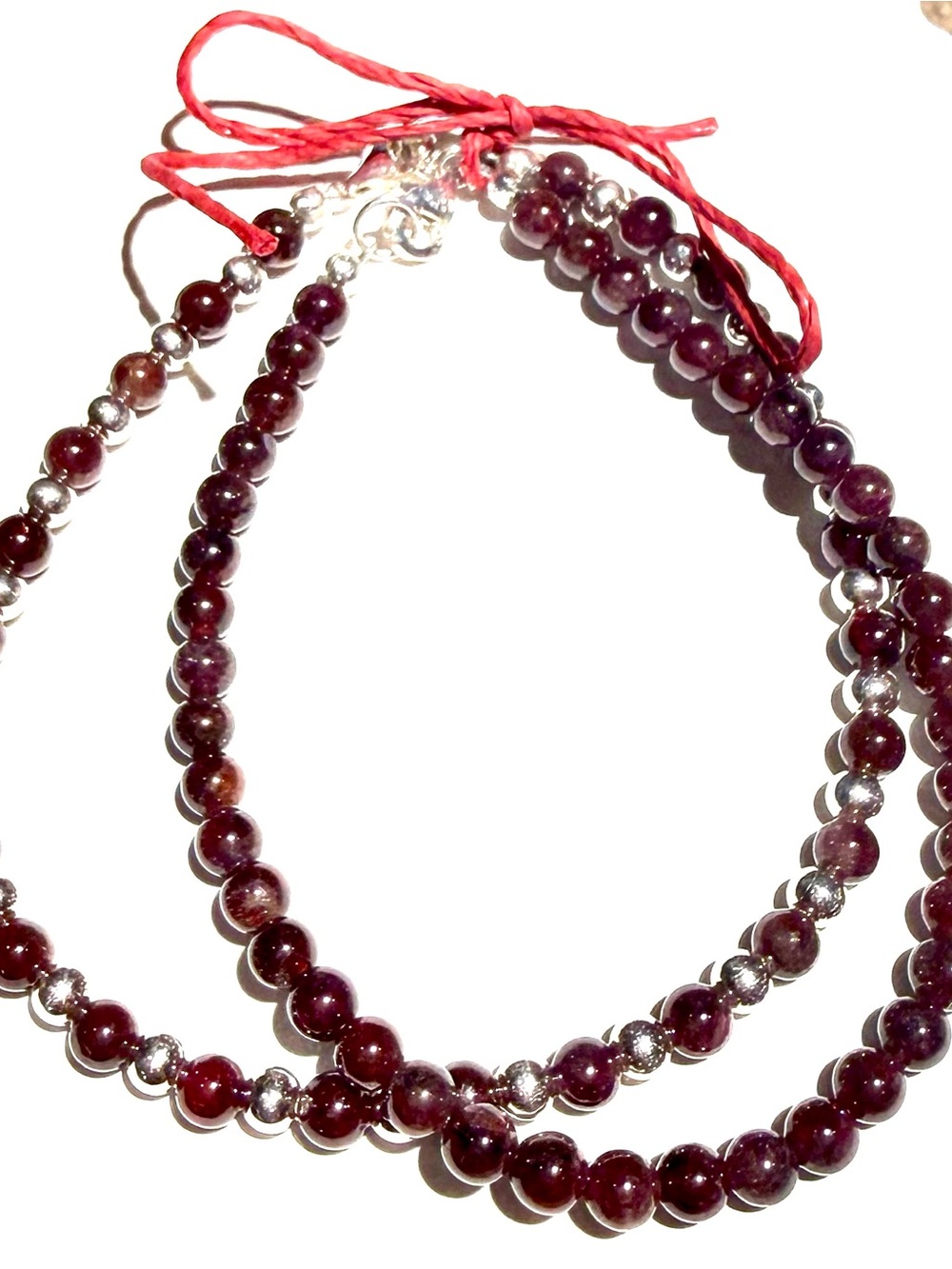 Garnet Bead Bracelet with Silver Accents - Unbranded
